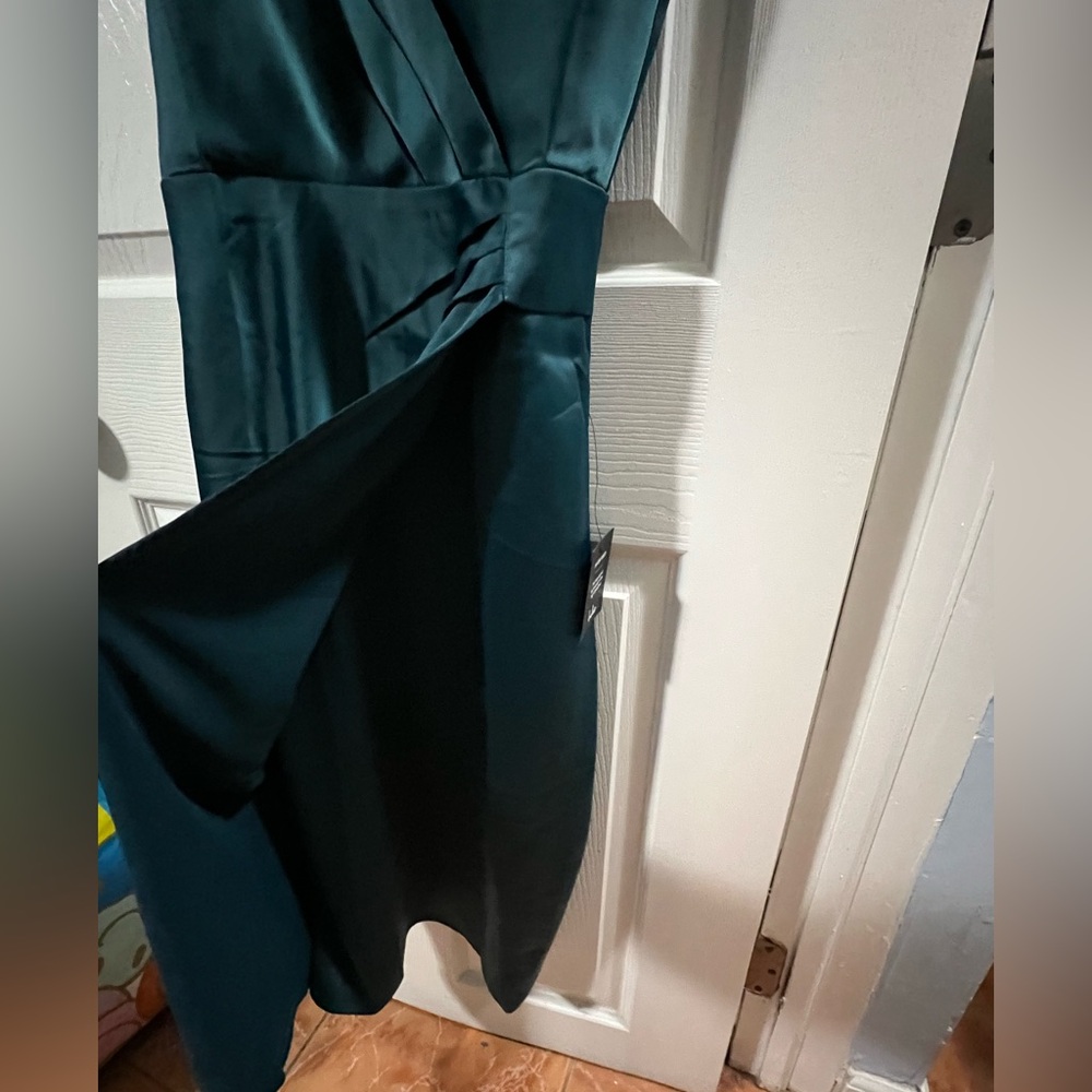 Lulu's Teal Green Wrap Midi Dress size S. Elegant Cocktail Prom Wedding Dress. - Picture 5 of 16